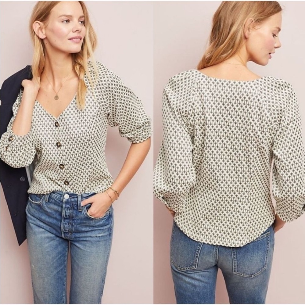 Anthropologie Cream and Black Blouse